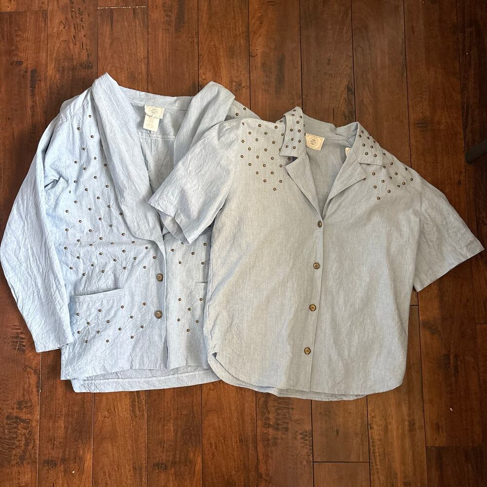 2 Set of Vintage Info USA Denim Shirts Womens L Blue 90s Made in USA Butter Mom